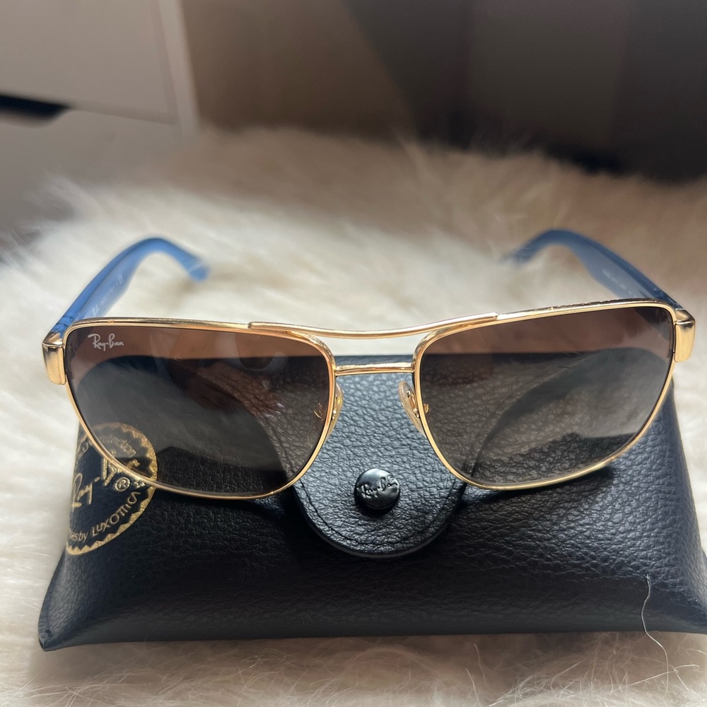 Ray-Ban Gold and Blue Square Sunglasses